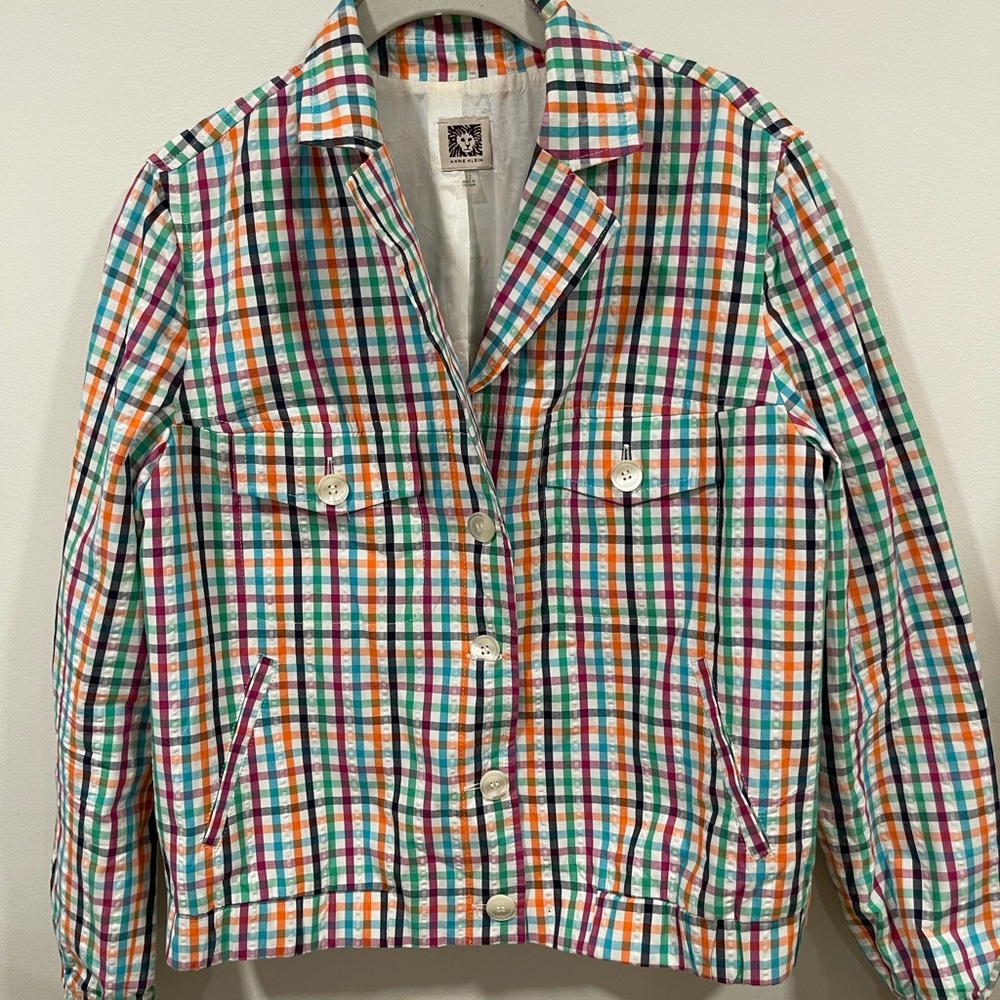 Vintage Anne Klein colorful, gingham, utility jacket